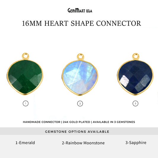 Heart 16mm Gold Bezel Single Bail Gemstone Connector