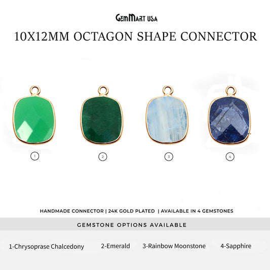 Octagon 10x12mm Single Bail Gold Bezel Gemstone Connector