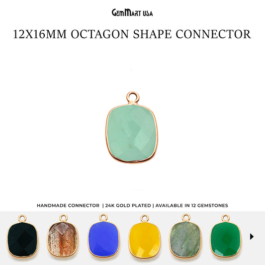 Octagon 12x16mm Single Bail Gold Bezel Gemstone Connector