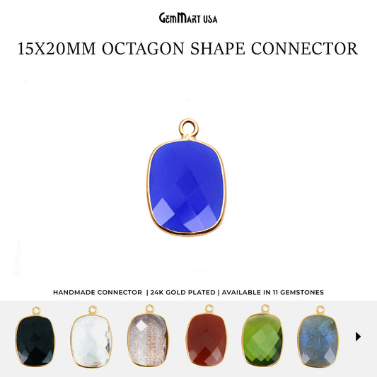 Octagon 15x20mm Single Bail Gold Bezel Gemstone Connector