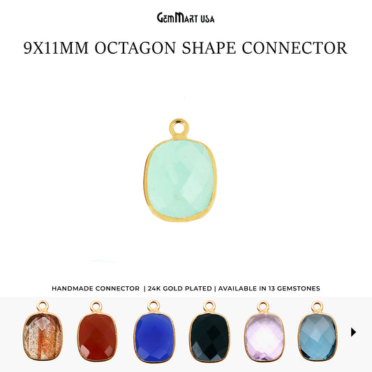 Octagon 9x11mm Single Bail Gold Bezel Gemstone Connector