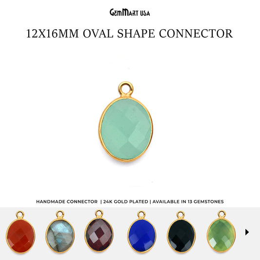 Oval 12x16mm Single Bail Gold Bezel Gemstone Connector