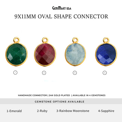 Oval 9x11mm Gold Bezel Single Bail Gemstone Connector