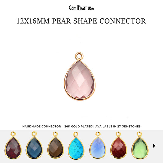 Pear 12x16mm Single Bail Gold Bezel Gemstone Connector