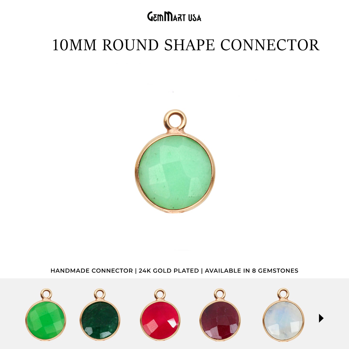 Round 10mm Single Bail Gold Bezel Gemstone Connectors