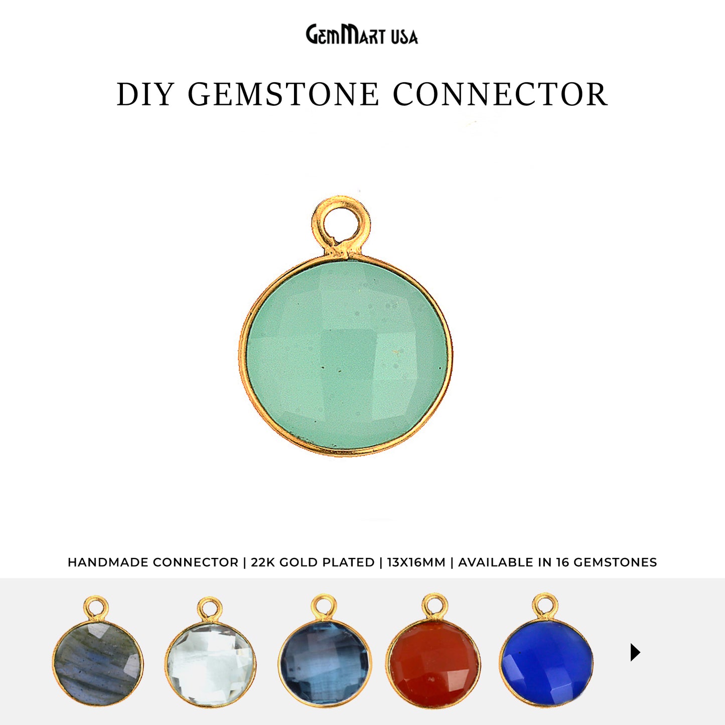 Round 12mm Single Bail Gold Bezel Gemstone Connector