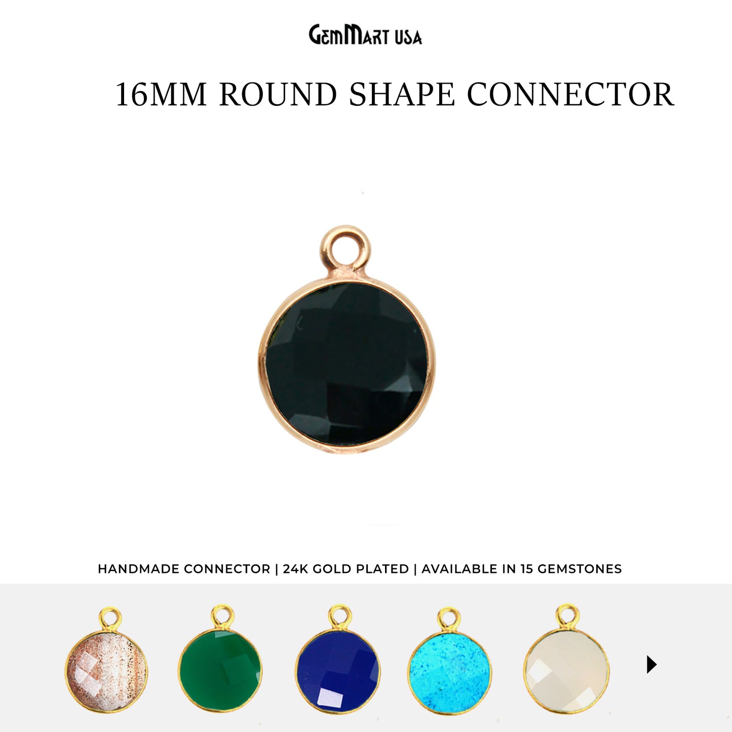 Round 16mm Single Bail Gold Bezel Gemstone Connector