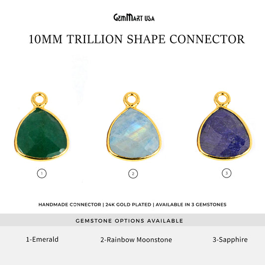 Trillion 10mm Gold Bezel Single Bail Gemstone Connector