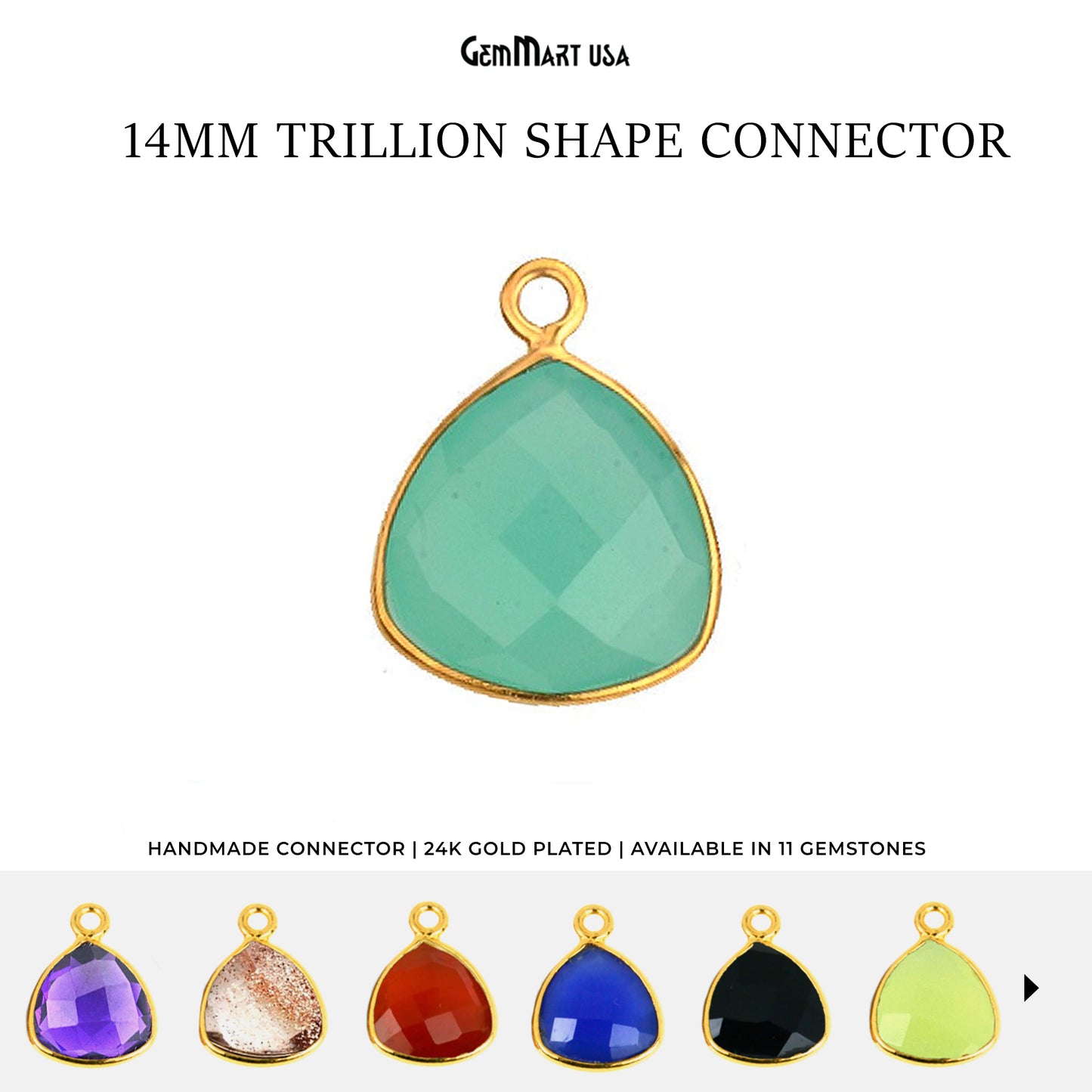 Trillion 14mm Single Bail Gold Bezel Gemstone Connector