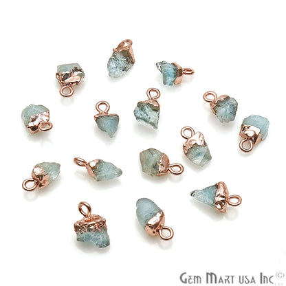 Rough Aquamarine Gemstone 11x5mm Organic Rose Gold Edged Connector - GemMartUSA