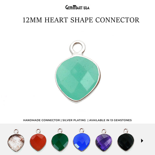 Heart 12mm Single Bail Silver Bezel Gemstone Connector