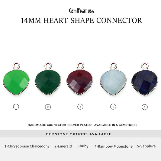 Heart 14mm Silver Bezel Single Bail Gemstone Connector