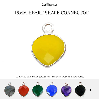 Heart 16mm Single Bail Silver Bezel Gemstone Connector