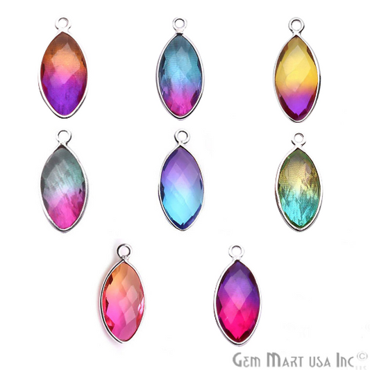 Doublet Aura Quartz 8x16mm Marquise Single Bail Silver Bezel Connector