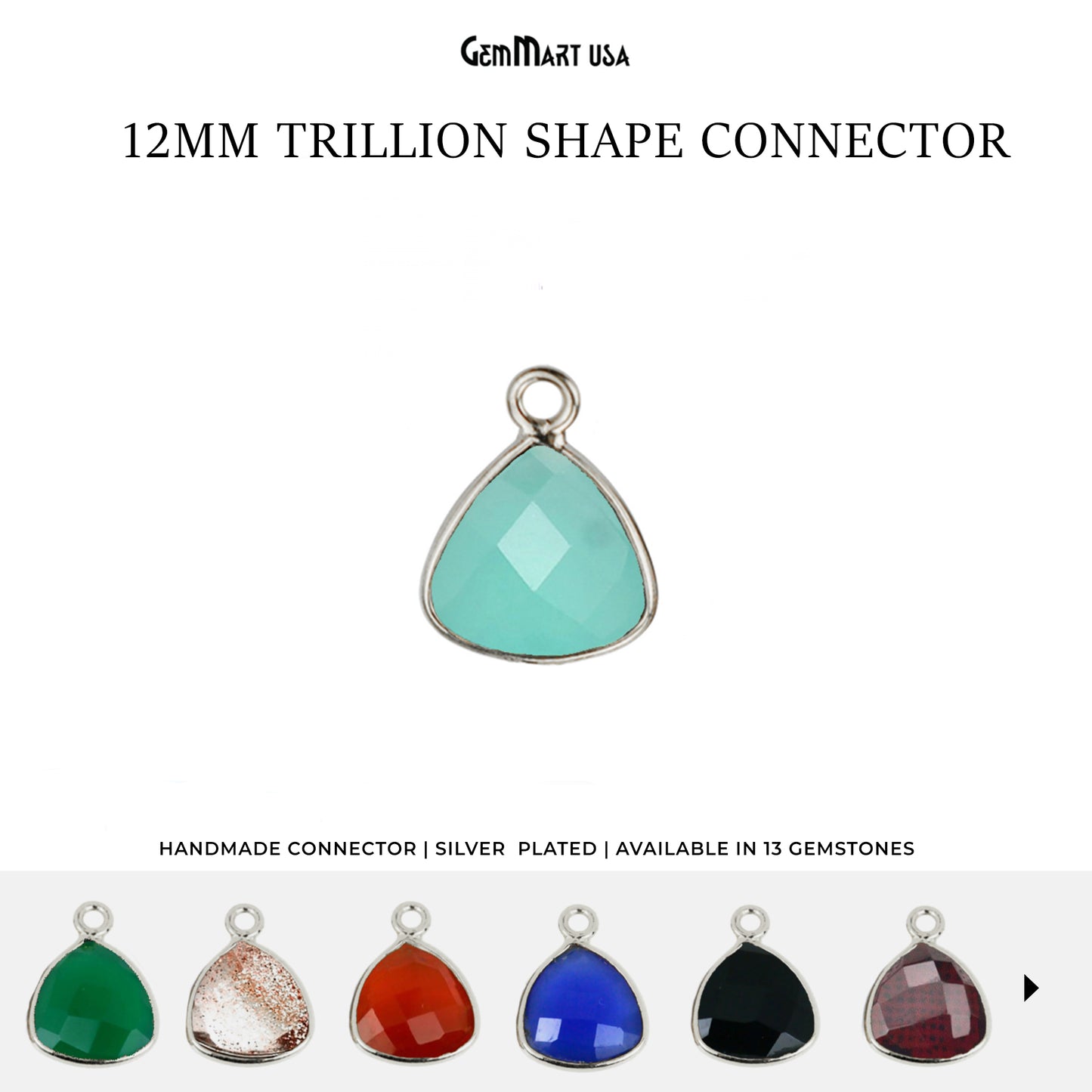 Trillion 12mm Single Bail Silver Bezel Gemstone Connector