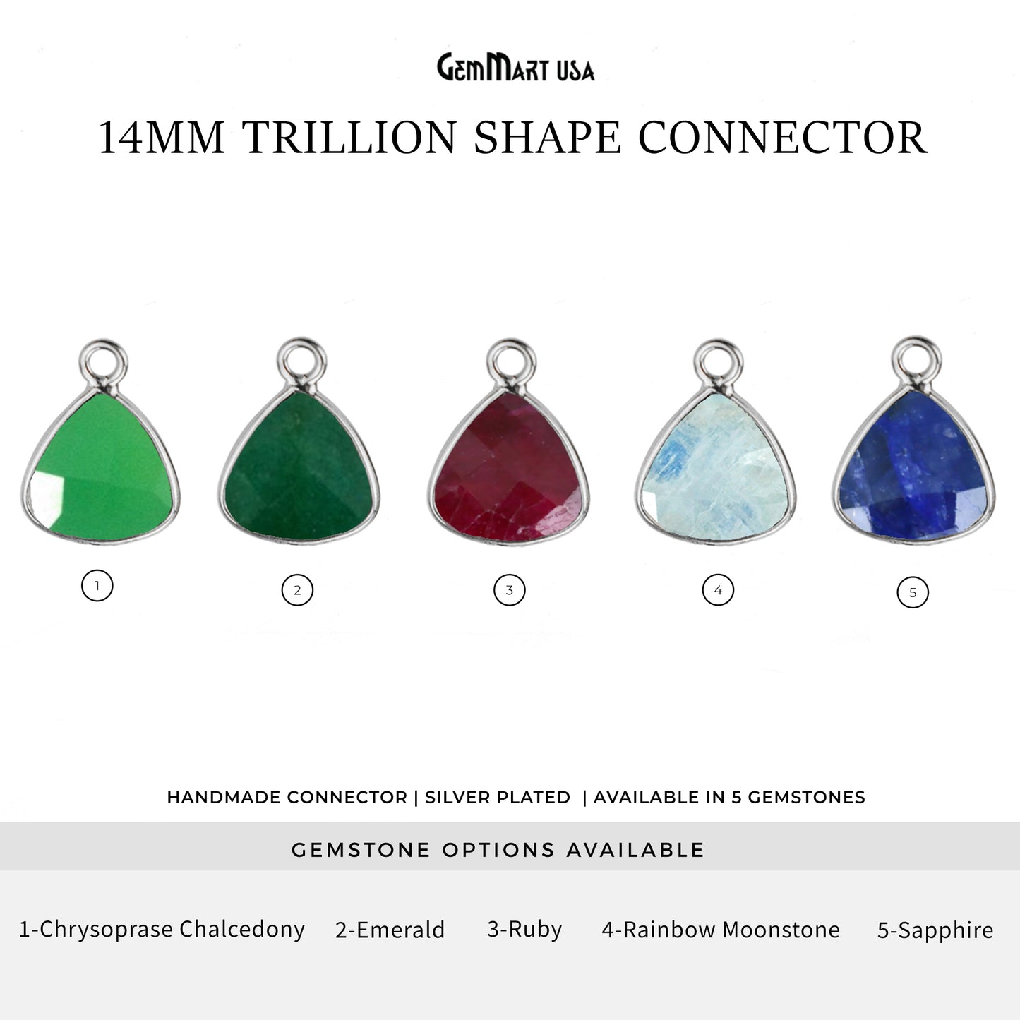 Trillion 14mm Silver Bezel Single Bail Gemstone Connector