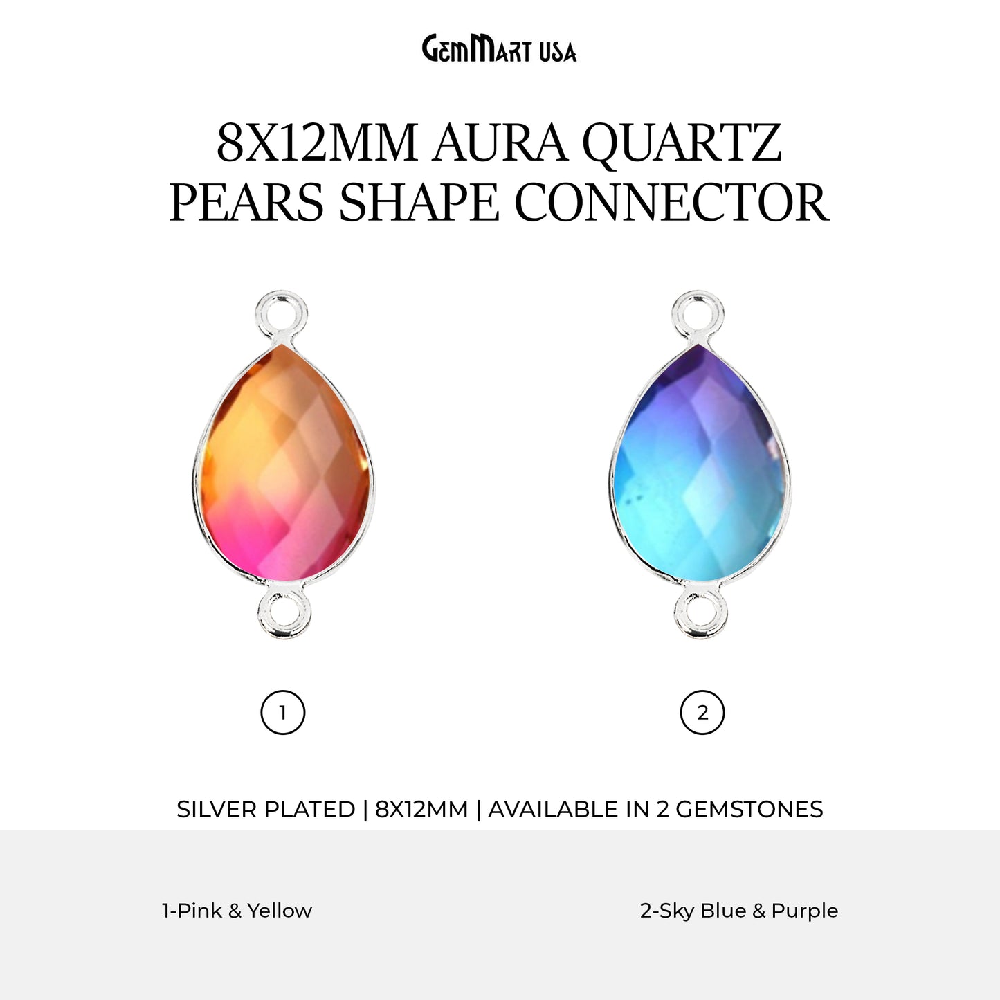 Doublet Aura Quartz 8x12mm Pear Double Bail Silver Bezel Connector