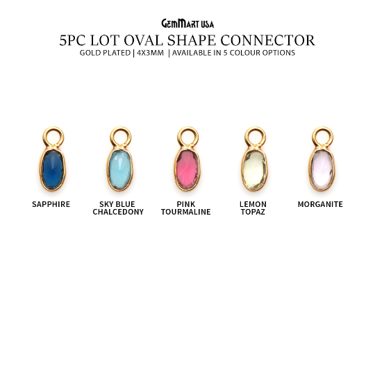 5pc Lot Oval Brilliant Cut 4x3mm Gold Plated Single Bail Gemstone Connector
