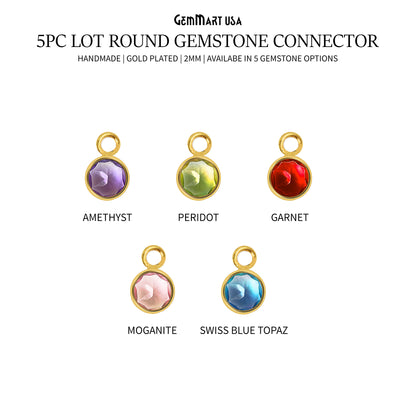 5pc Lot Round 2mm Gold Plated Single Bail Gemstone Connector