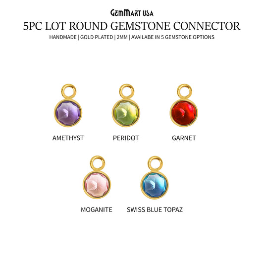 5pc Lot Round 2mm Gold Plated Single Bail Gemstone Connector