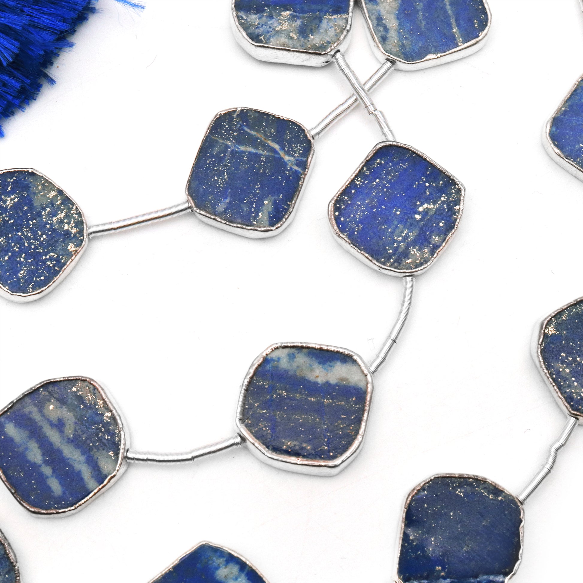 Lapis Free Form 18x15mm Silver Edged Crafting Beads Gemstone Strands 9INCH - GemMartUSA