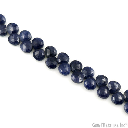 Sapphire Heart Beads, 7 Inch Gemstone Strands, Drilled Strung Briolette Beads, Heart Shape, 7mm