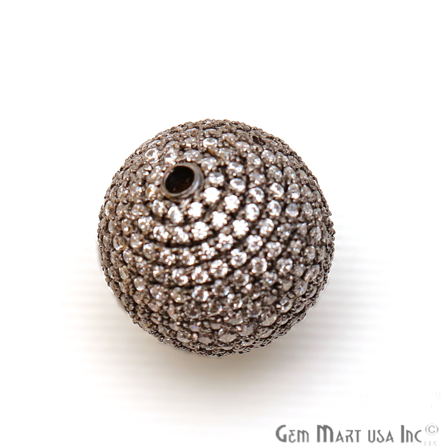 Cubic Zircon Round Beads Ball Silver Charm For Bracelet & Pendants - GemMartUSA