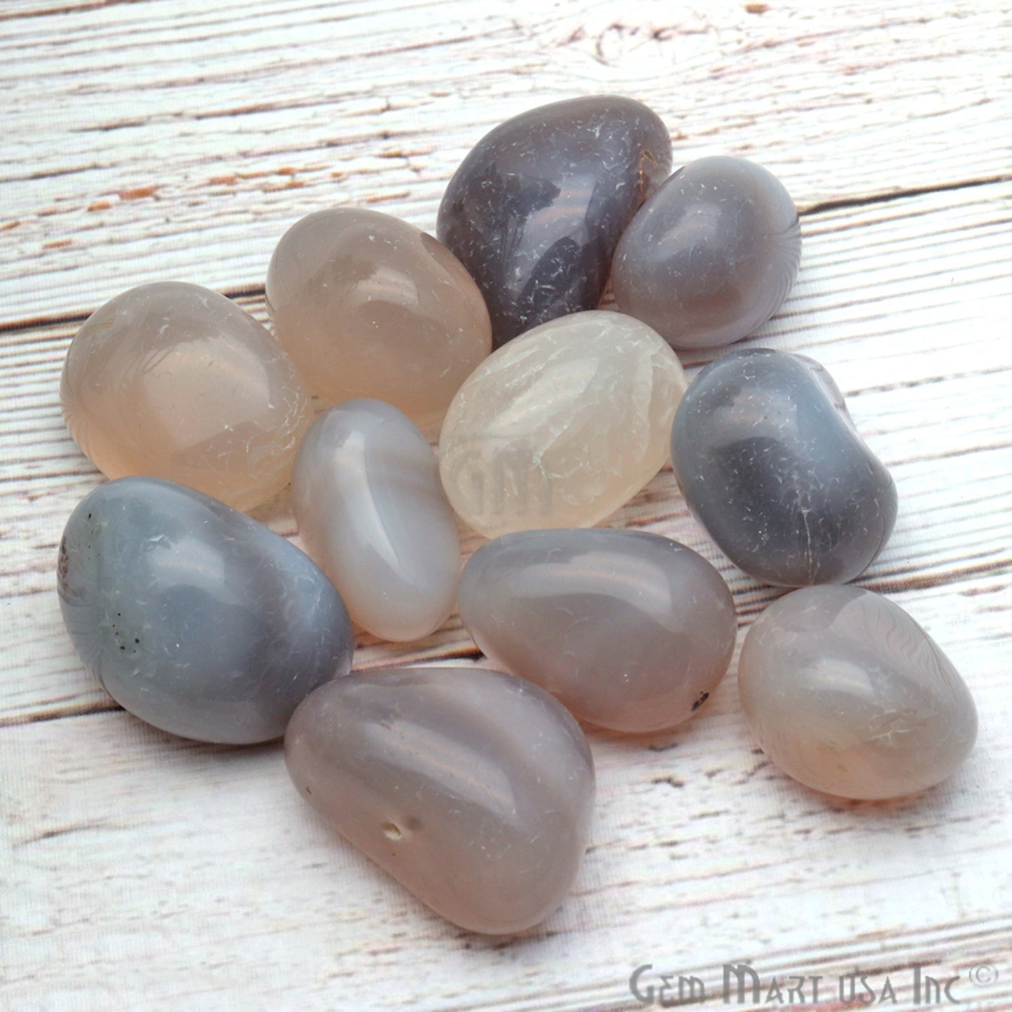 3.53oz Lot Gray Chalcedony Tumbled, Reiki Healing, Beach Stone, Wiccan Stone - GemMartUSA