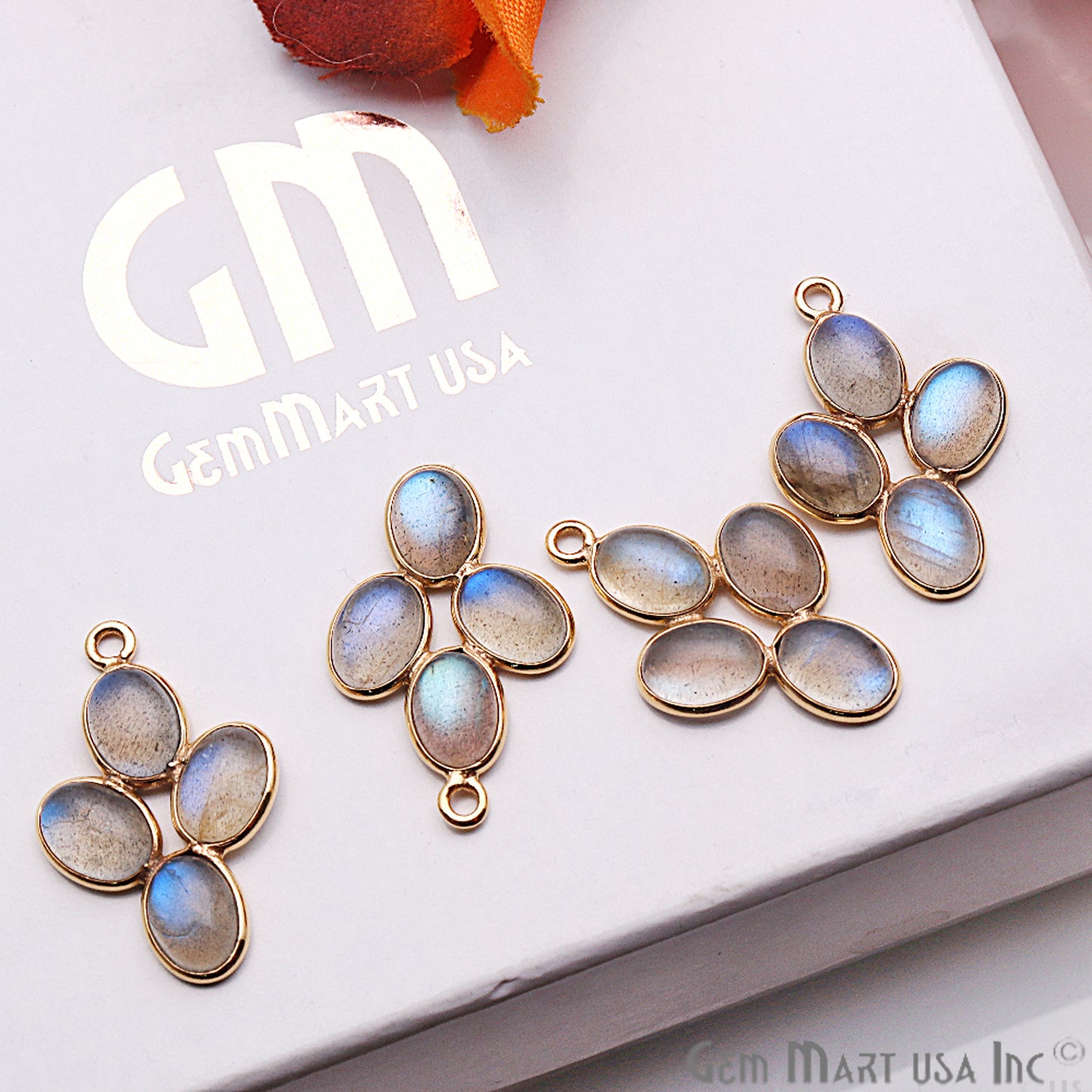 DIY, Labradorite Gold Plated 28X18mm Flower Chandelier Finding Component - GemMartUSA