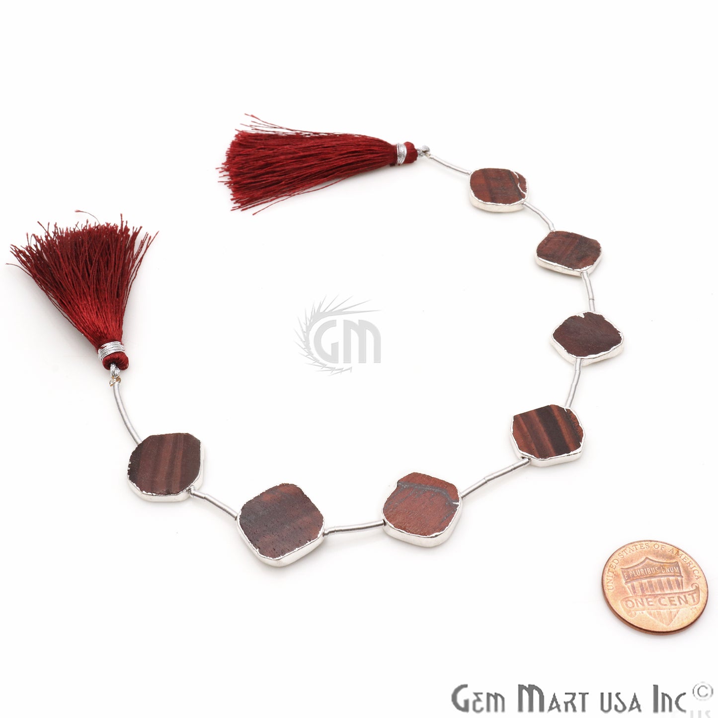 Red Tiger Eye Free Form 18x15mm Silver Edged Crafting Beads Gemstone Strands 9INCH - GemMartUSA