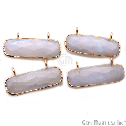 Rainbow Moonstone Bar 28x13mm Gold Edged Gemstone Connector - GemMartUSA