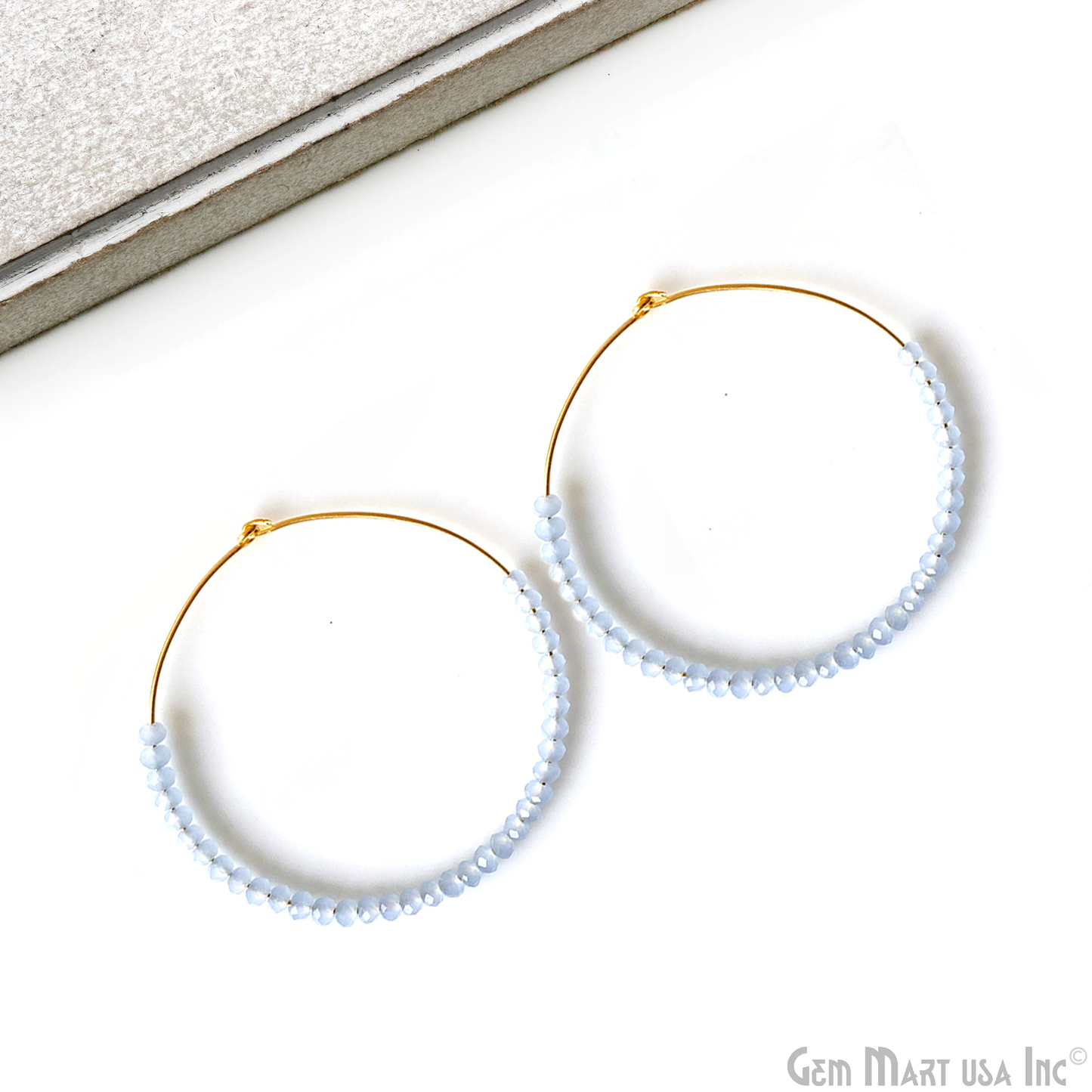 Round Beaded 42mm Gemstone Gold Plated Hoop Earrings