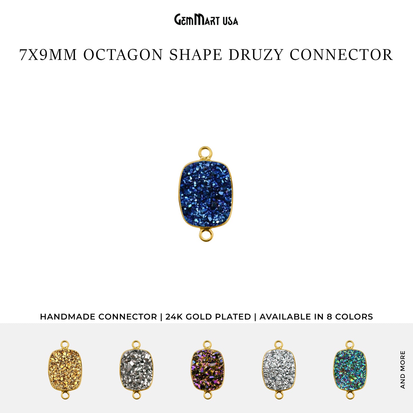 Titanium Druzy 7x9mm Octagon Double Bail Gold Bezel Connector