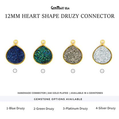 Titanium Druzy 12mm Gold Plated Heart Point Single Bail Gemstone Connector