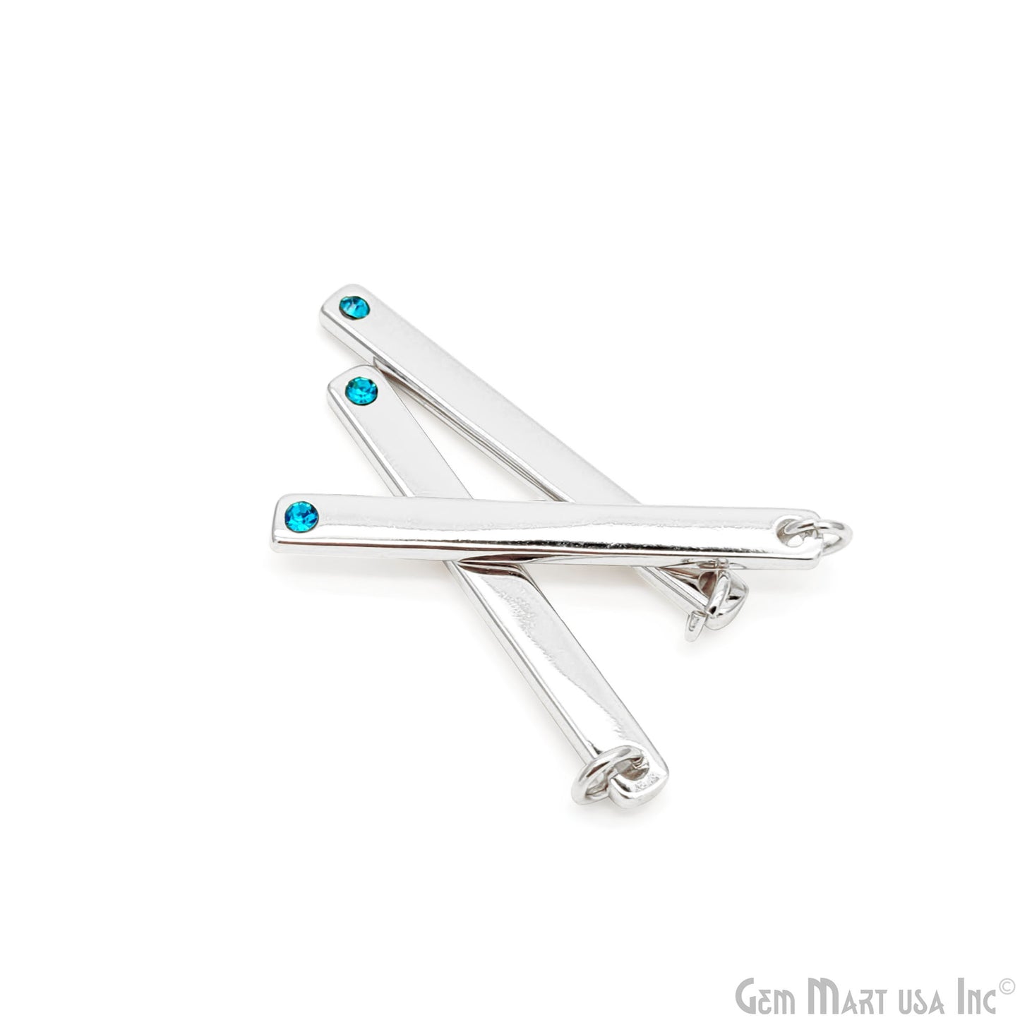 Aquamarine Bead Rectangle Bar Pendant 32x3mm March Birthstone Gemstone Charm