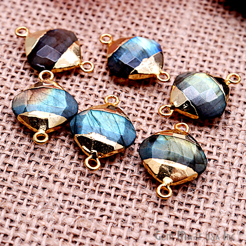 Labradorite 14mm Cushion Shape Gold Electroplated Gemstone Connector - GemMartUSA