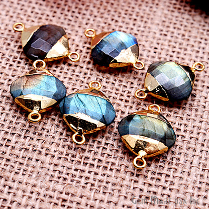 Labradorite 14mm Cushion Shape Gold Electroplated Gemstone Connector - GemMartUSA