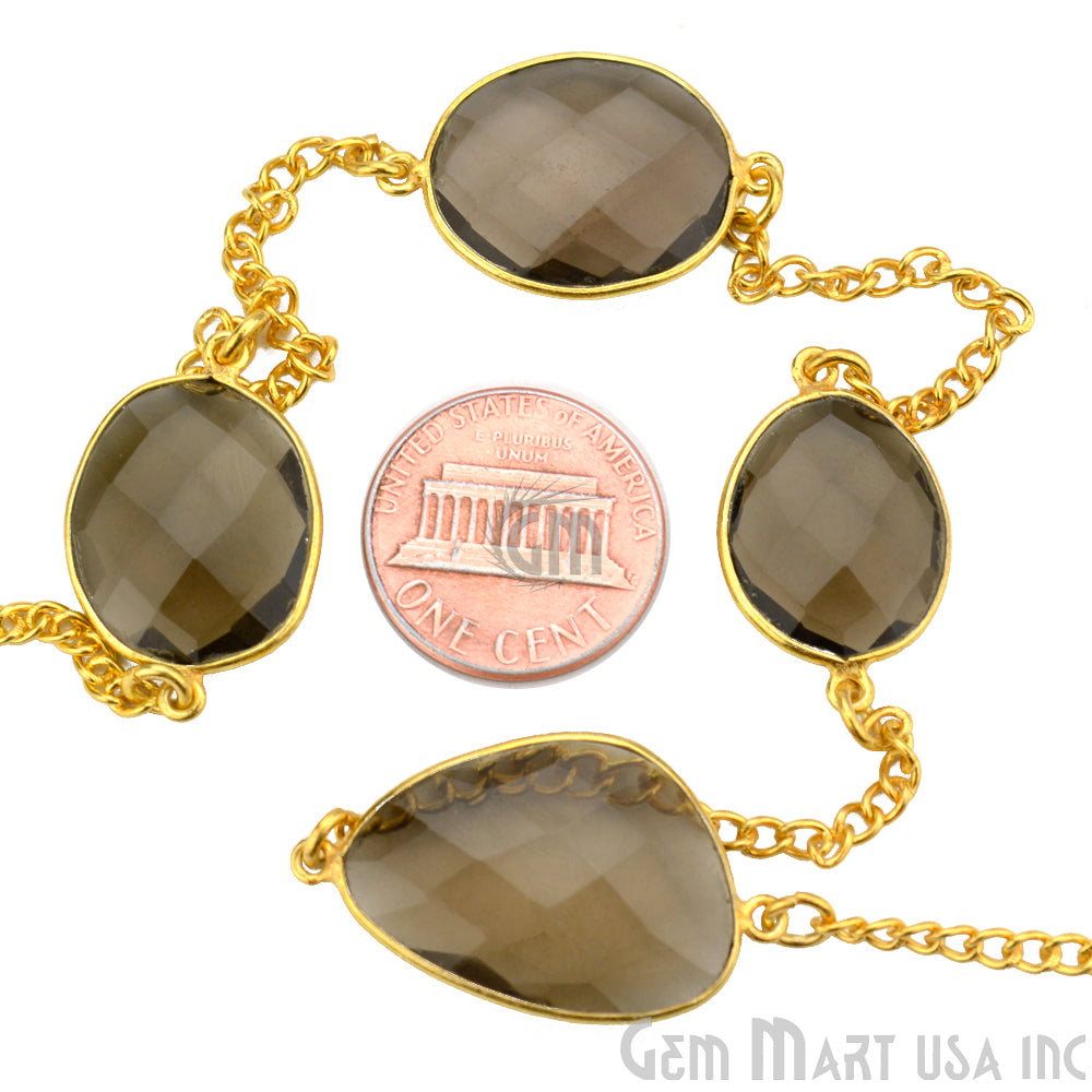 Smoky Topaz 15mm Gold Plated Bezel Link Connector Chain - GemMartUSA (764202647599)