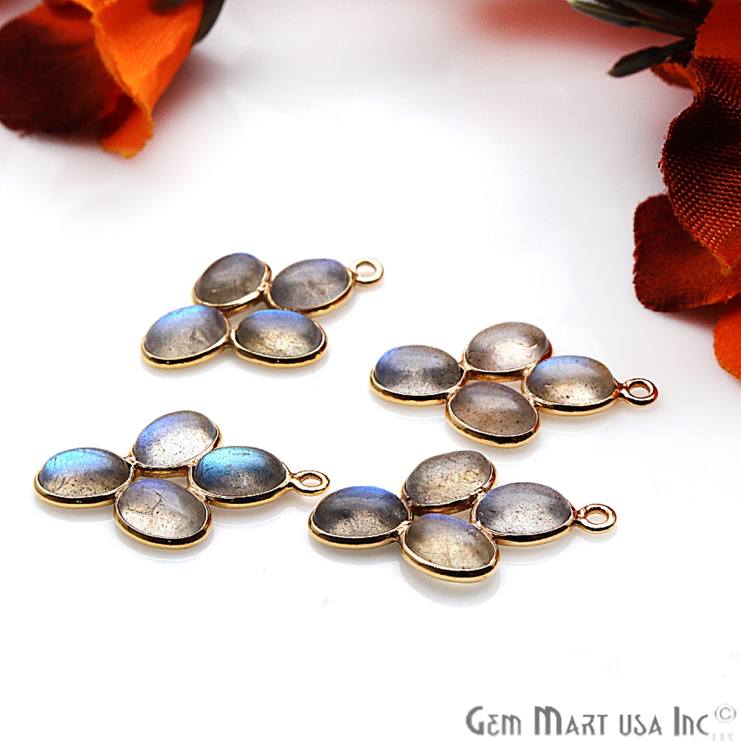 DIY, Labradorite Gold Plated 28X18mm Flower Chandelier Finding Component - GemMartUSA