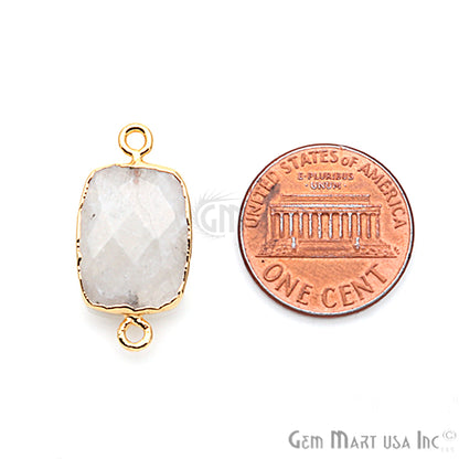 Rainbow Moonstone 12x16mm Octagon Gold Electroplated Gemstone Connector - GemMartUSA
