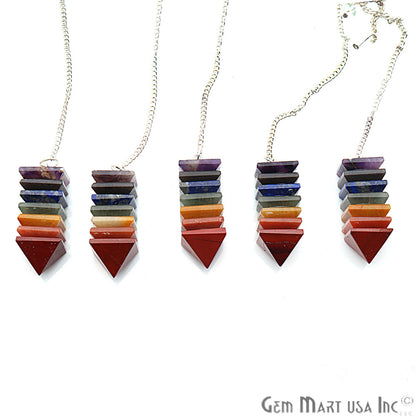 DIY, 7 Chakra Pendant, Healing Crystal, Silver Chain, 42x15mm, Chakra Pendant, Terminated Pendant - GemMartUSA