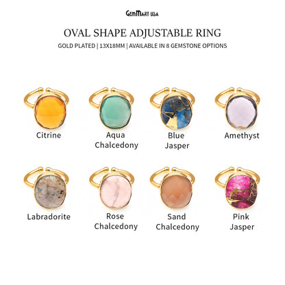 Oval 13x18mm Gemstone Gold Plated Adjustable Ring