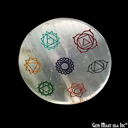 Selenite Round 84mm Engraved 7 Chakra Of Life Symbols Healing Meditation Gemstones