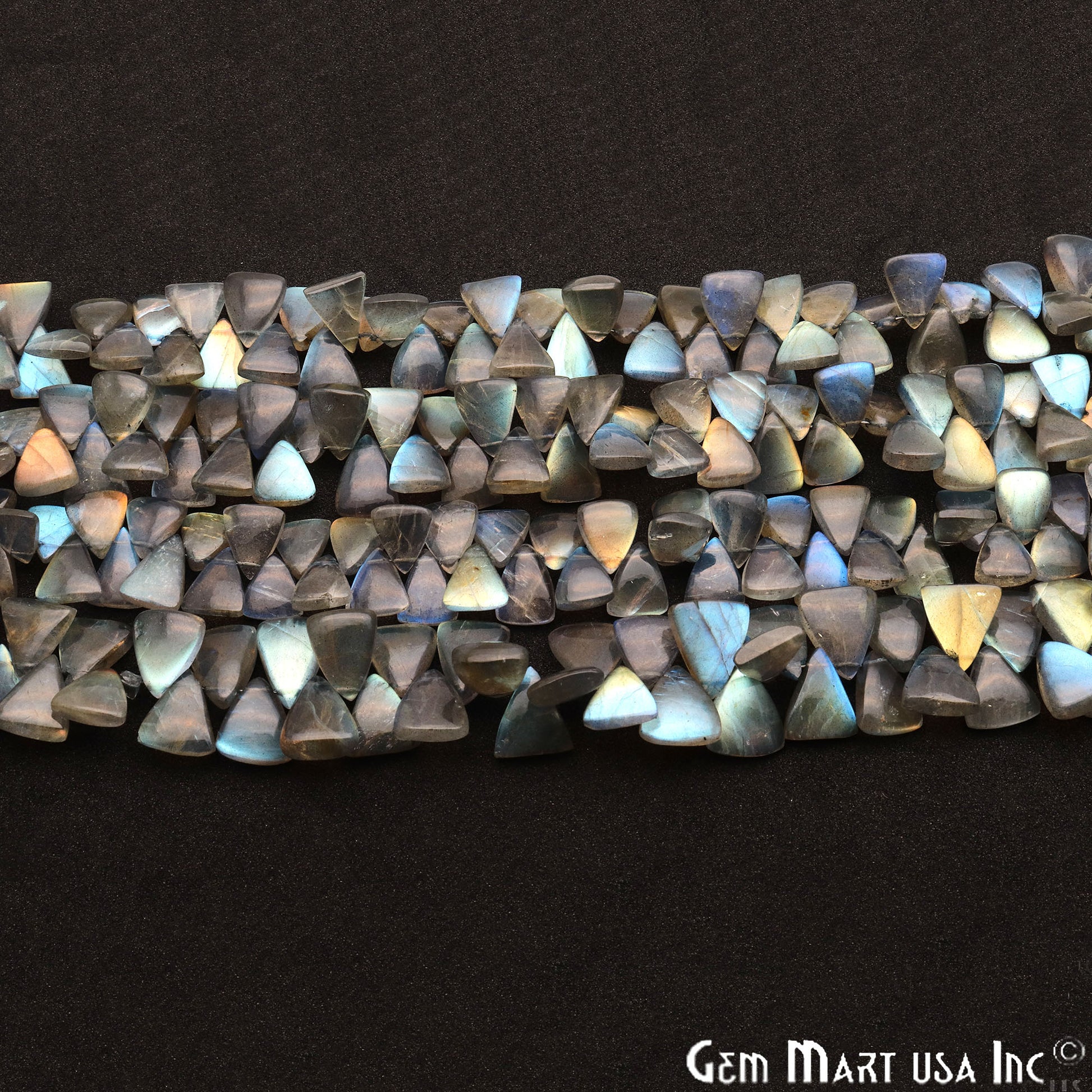 Labradorite Triangle 12x8mm Cabochon Crafting Beads Gemstone Strands 8 Inch - GemMartUSA