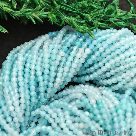 Shaded Aquamarine 2-2.5mm Faceted Round Rondelle Strand Beads - GemMartUSA