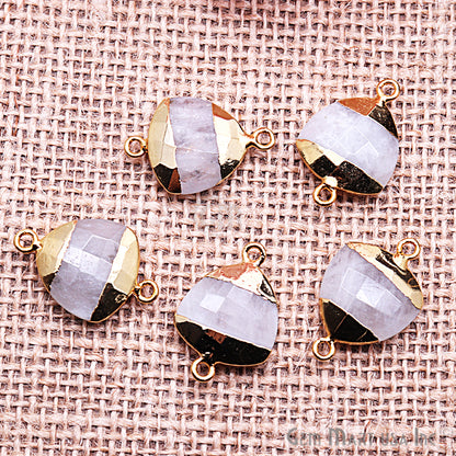 Rainbow Moonstone 10x12mm Octagon Gold Edged Gemstone Connector - GemMartUSA