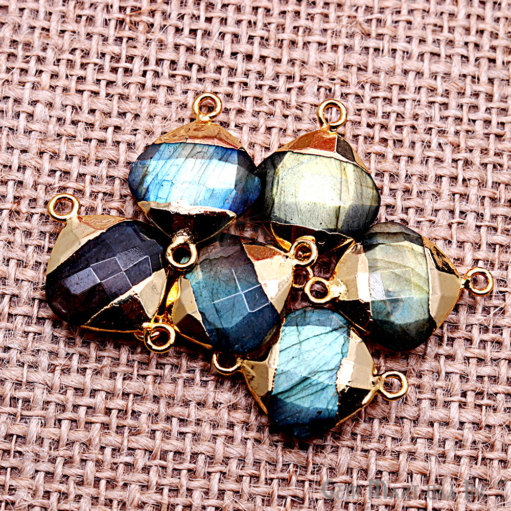 Labradorite 14mm Cushion Shape Gold Electroplated Gemstone Connector - GemMartUSA