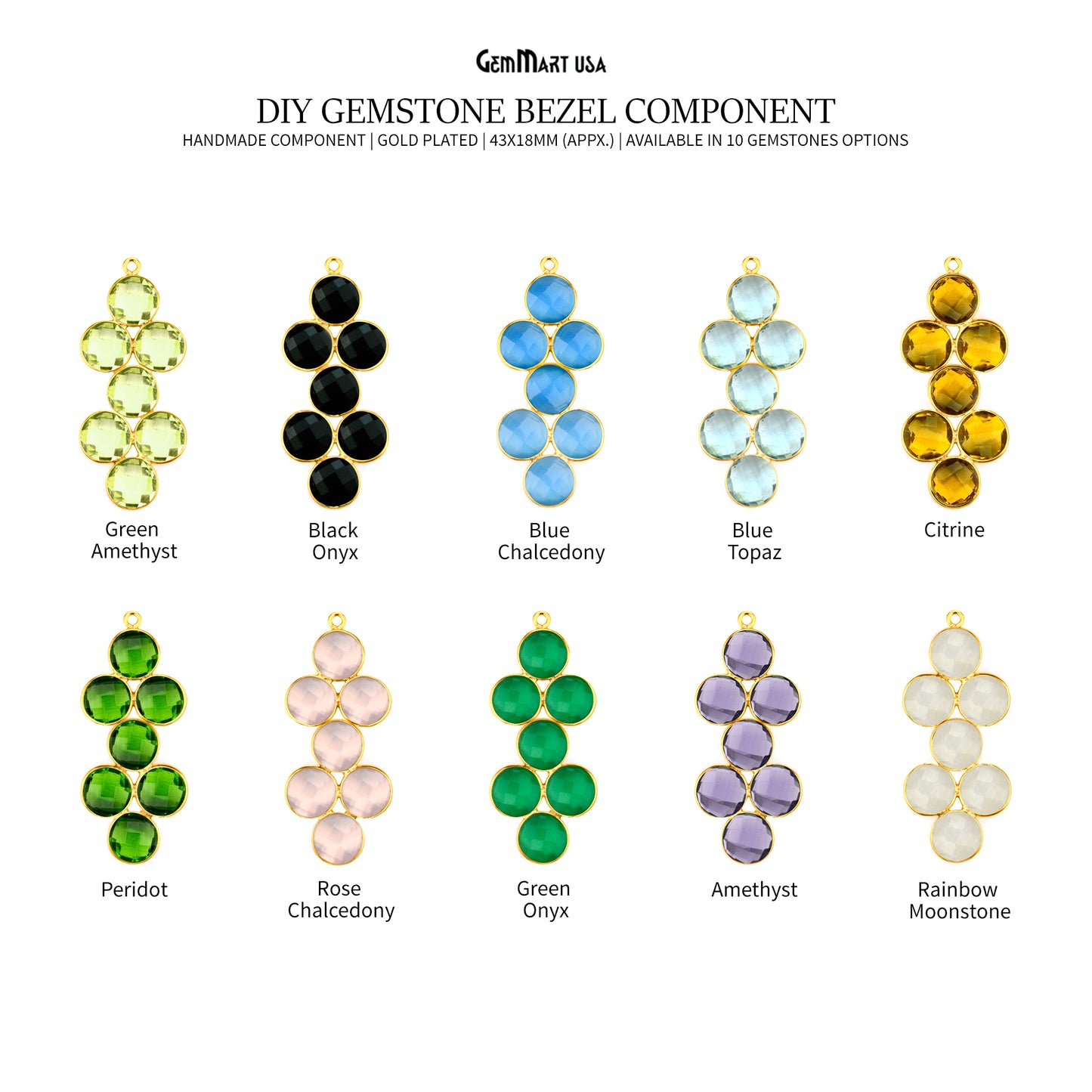 DIY 43x18mm Gold Plated Bezel Gemstone Component
