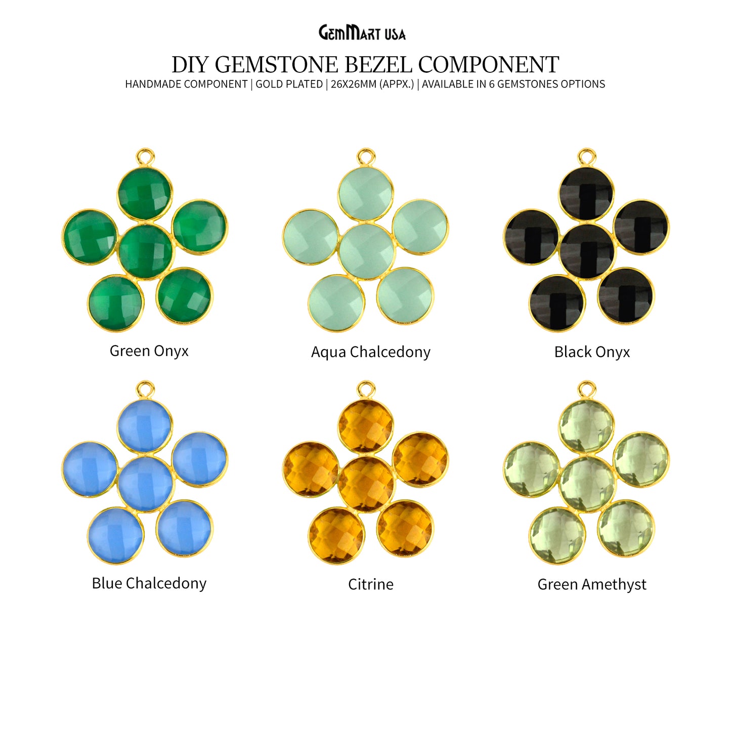 Gemstone 26x26mm Gold Plated Gemstone Bezel Component