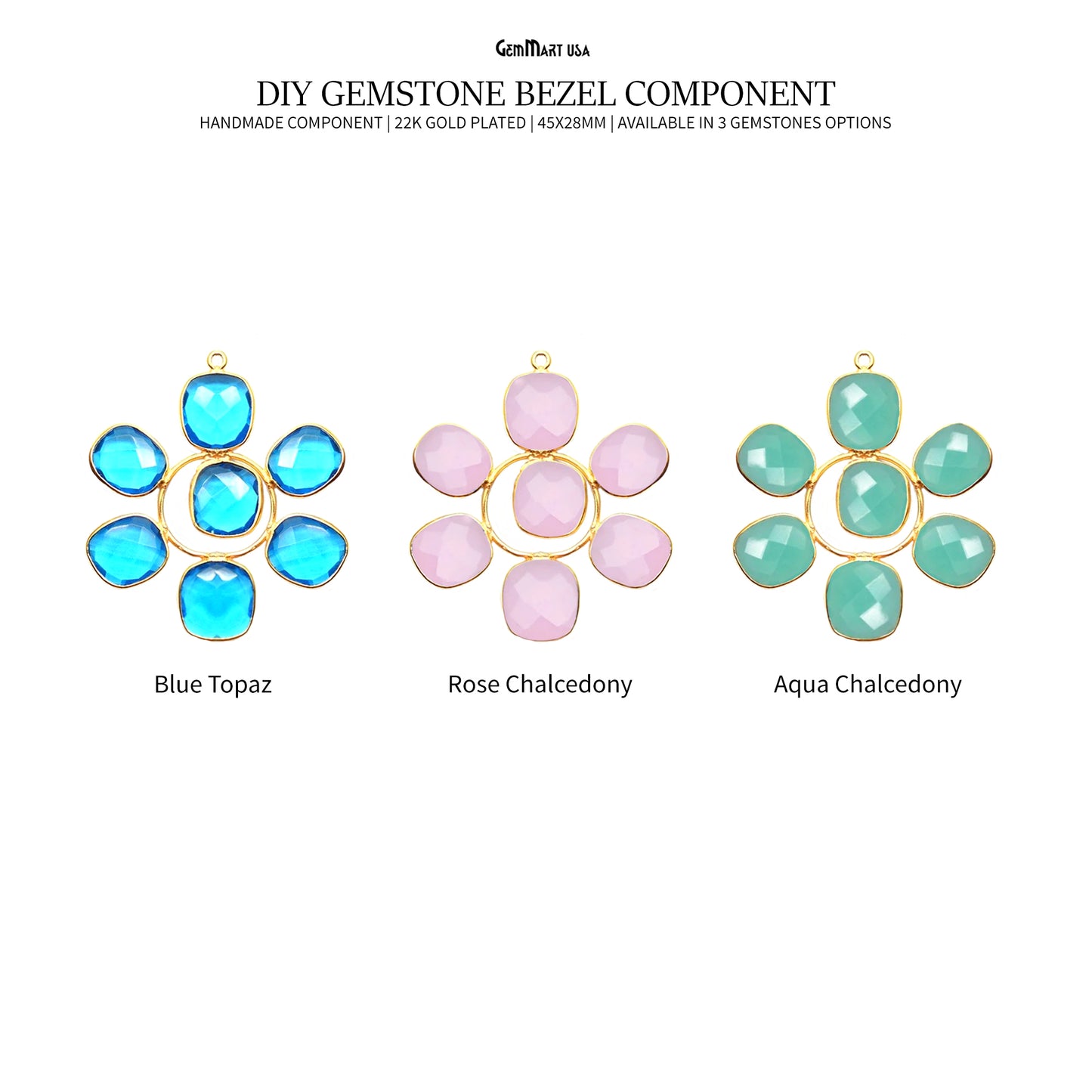 Gemstone 45x28mm Gold Plated Bezel Chandelier Finding Component 1pc